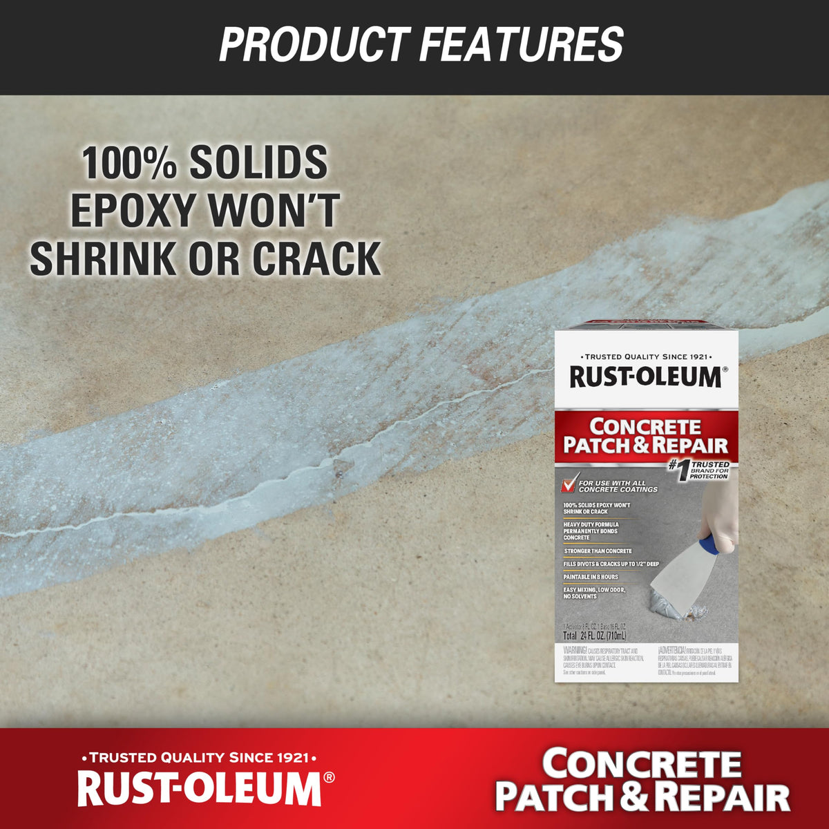 Rust-Oleum patch being applied over a crack for seamless repair.