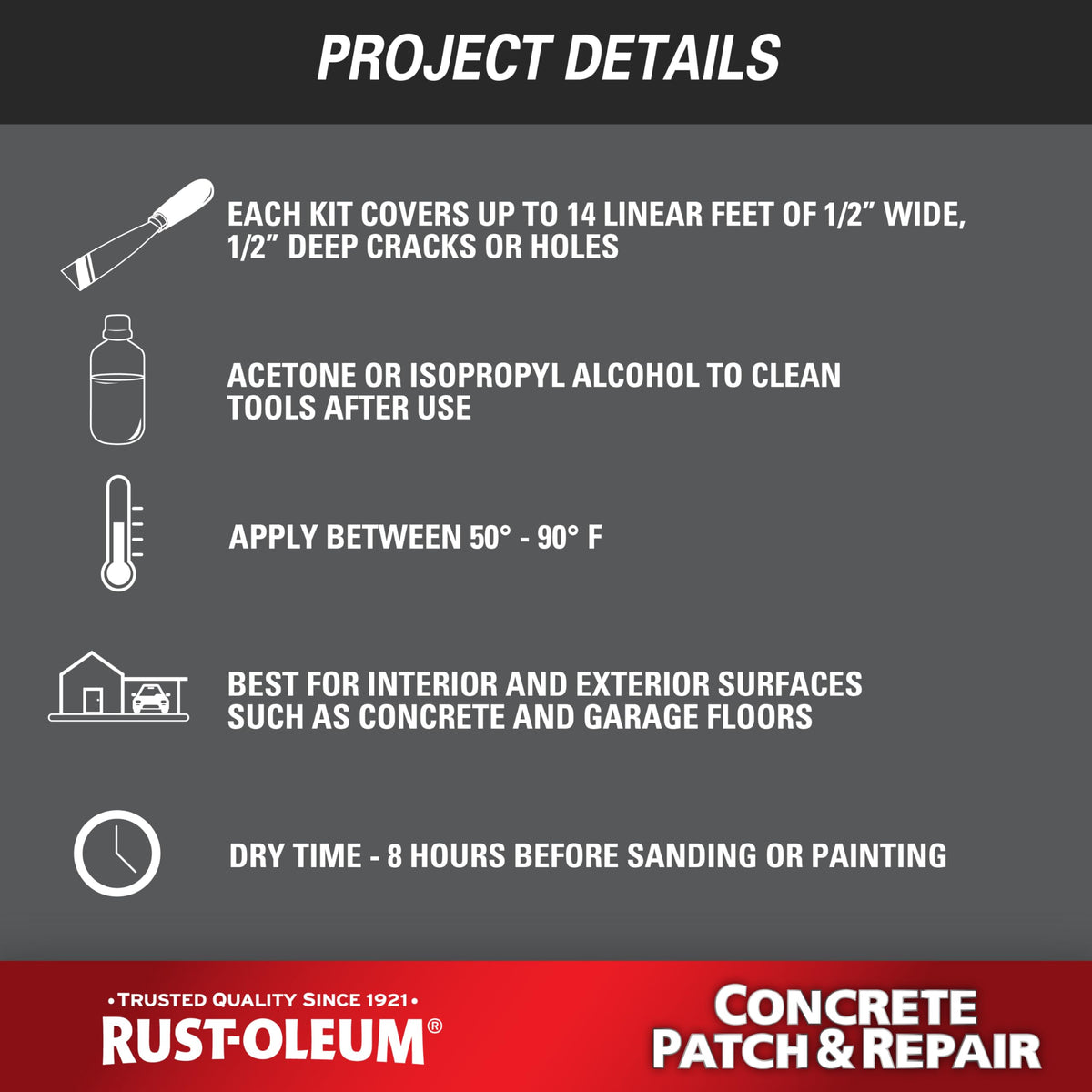 Rust-Oleum patch creates a hard, durable surface ready for coatings.