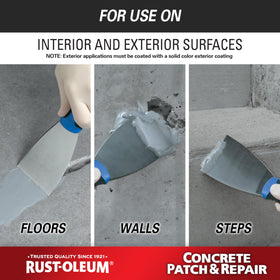 Rust-Oleum patch filling a small hole in a concrete driveway.