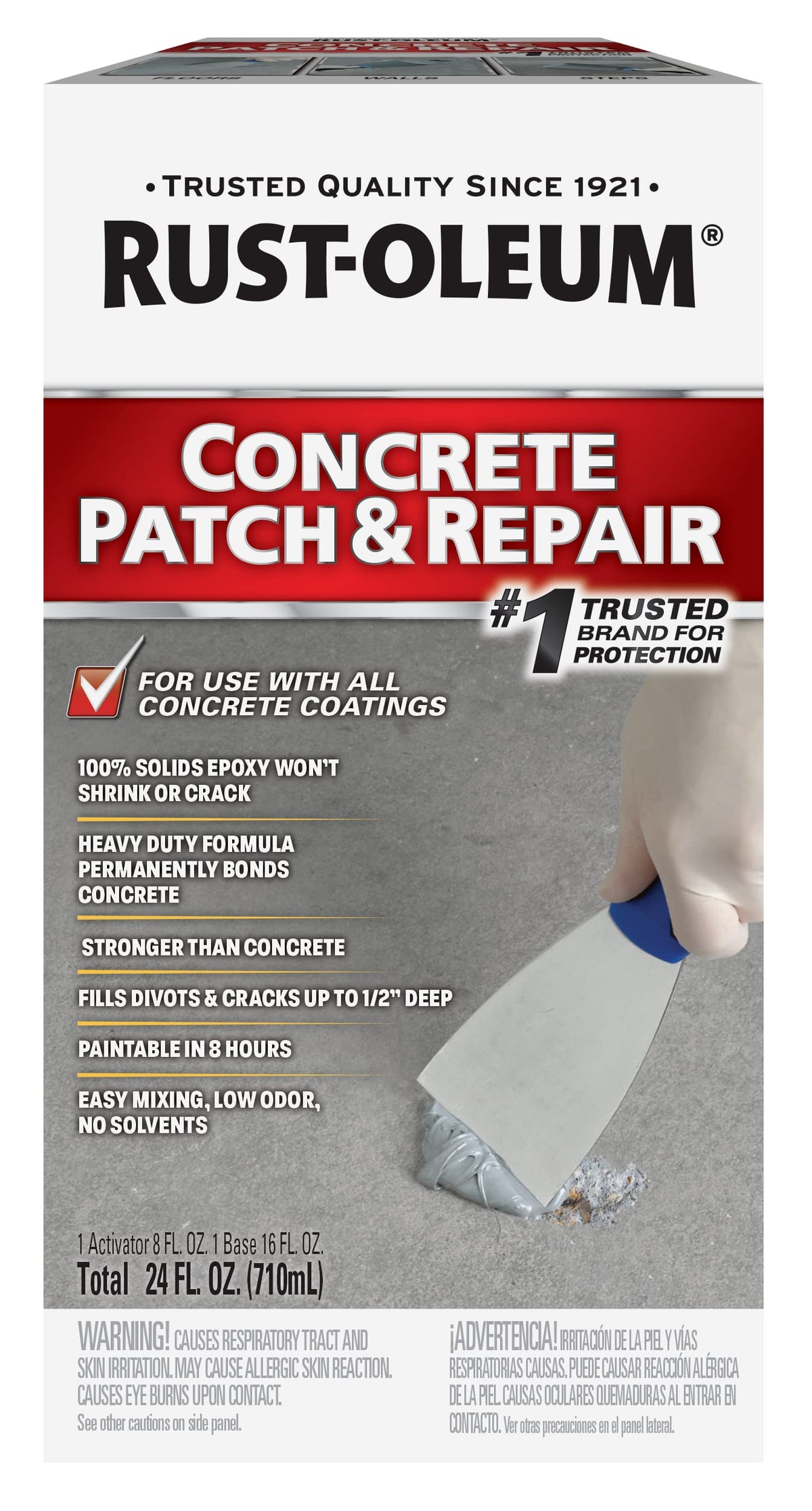 Rust-Oleum Concrete Patch 24 oz gray jar ready to repair cracks indoors and outdoors.
