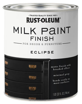 Rust-Oleum Eclipse Milk Paint shows a brushed-effect finish on furniture highlighting grain.