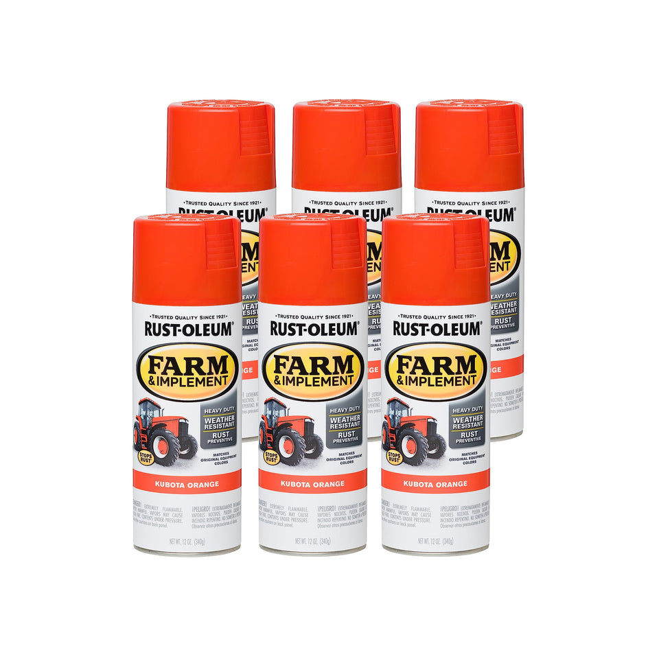Rust-Oleum Kubota Orange spray can refreshing tractor metal surfaces.