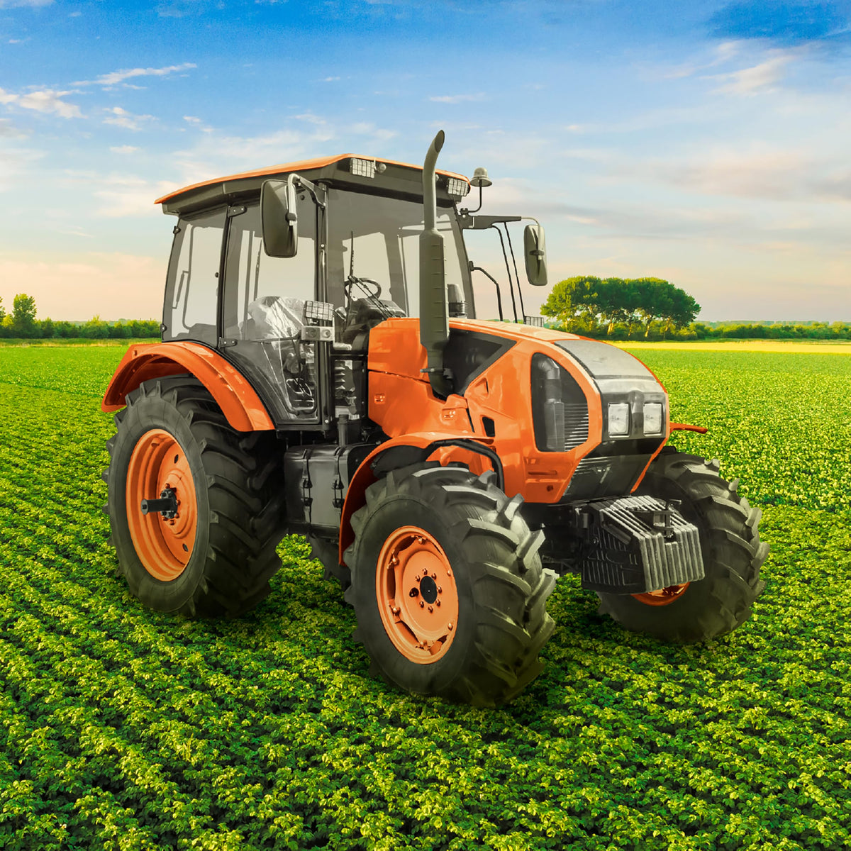 Rust-Oleum Farm & Implement orange coating on metal trailer for protection