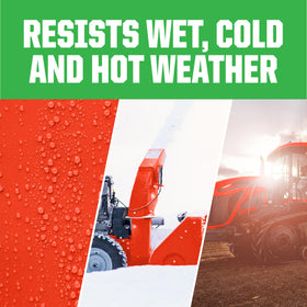 Rust-Oleum Farm & Implement orange on wood surfaces for tool areas