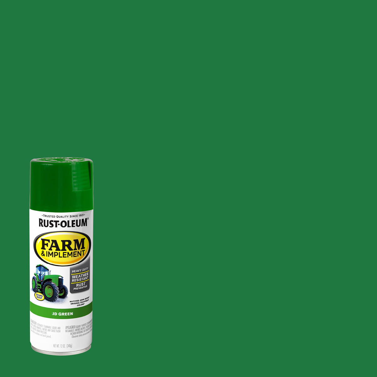 Close-up of JD Green gloss finish on farm equipment.