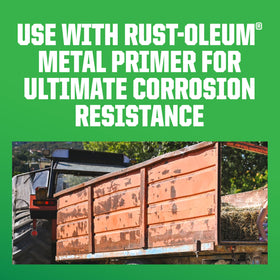 Rust-Oleum Farm & Implement spray paint covers 6-7 sq ft per can.