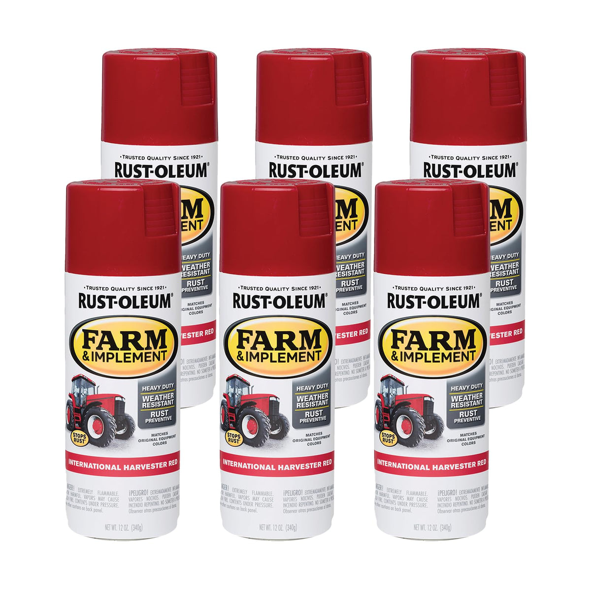 Rust-Oleum Farm & Implement spray paint gloss red on tractor hood for durable finish