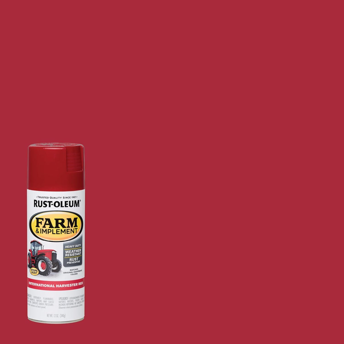 Rust-Oleum Farm & Implement spray paint gloss red on tractor panel for OEM color match