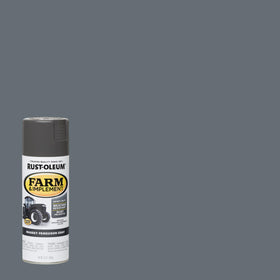 Rust-Oleum Farm & Implement spray on tractor hood illustrating durable finish