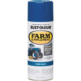Rust-Oleum Ford Blue spray paint enabling color retention on equipment
