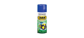 Rust-Oleum Ford Blue spray paint on farm implements for rust protection and color