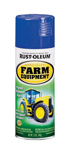 Rust-Oleum Ford Blue spray paint on lawn mower parts for long-lasting color