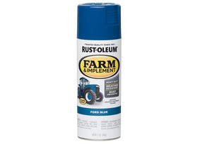 Rust-Oleum Ford Blue spray paint on mower chassis for an even coat