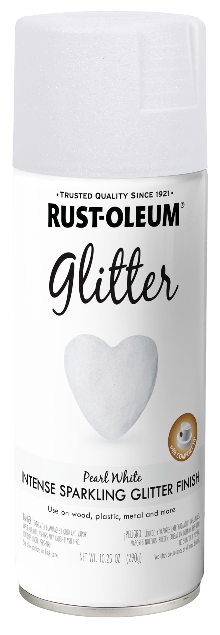 Rust-Oleum glitter spray pearl white can for crafts and festive decor.
