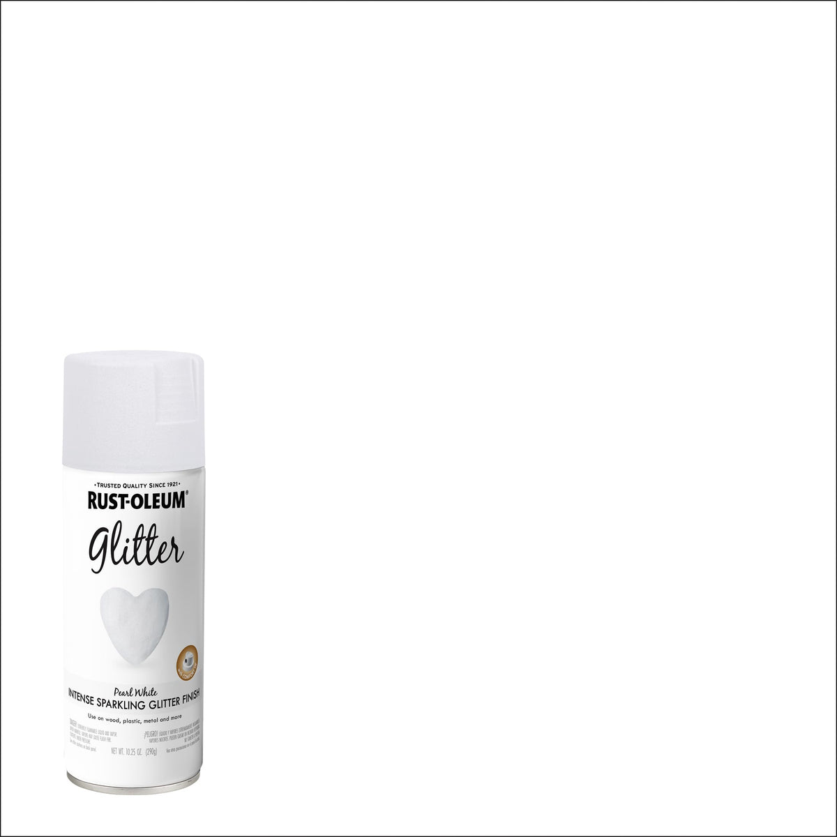 Rust-Oleum glitter spray pearl white bottle used on decor projects for standout shine.