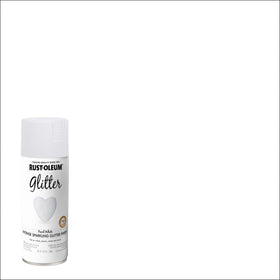 Rust-Oleum glitter spray pearl white bottle used on decor projects for standout shine.