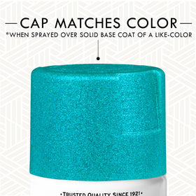 Rust-Oleum Glitter Spray turquoise covers surfaces up to 6 sq ft for home décor.