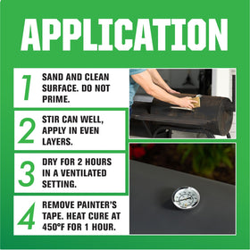 Flat black finish on metal from Rust-Oleum High Heat coating.