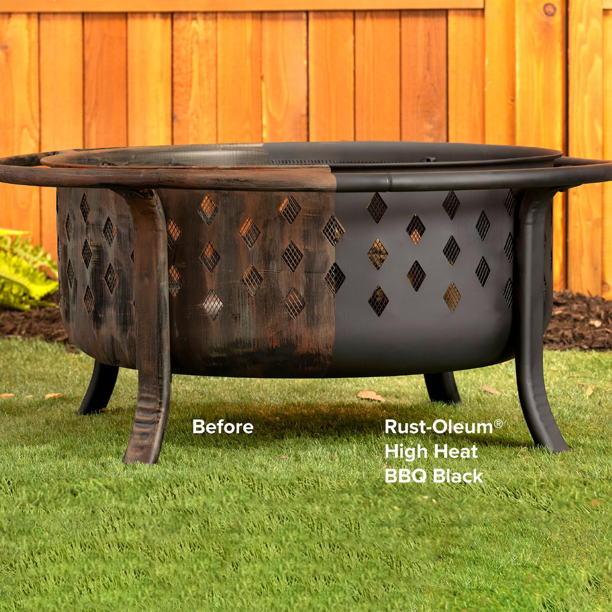 Rust-Oleum High Heat half-pint can shown beside grill for outdoor use.