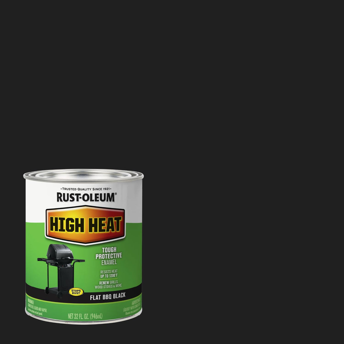 Rust-Oleum High Heat Brush-On Paint back cover demonstrates coverage potential and weather resistance