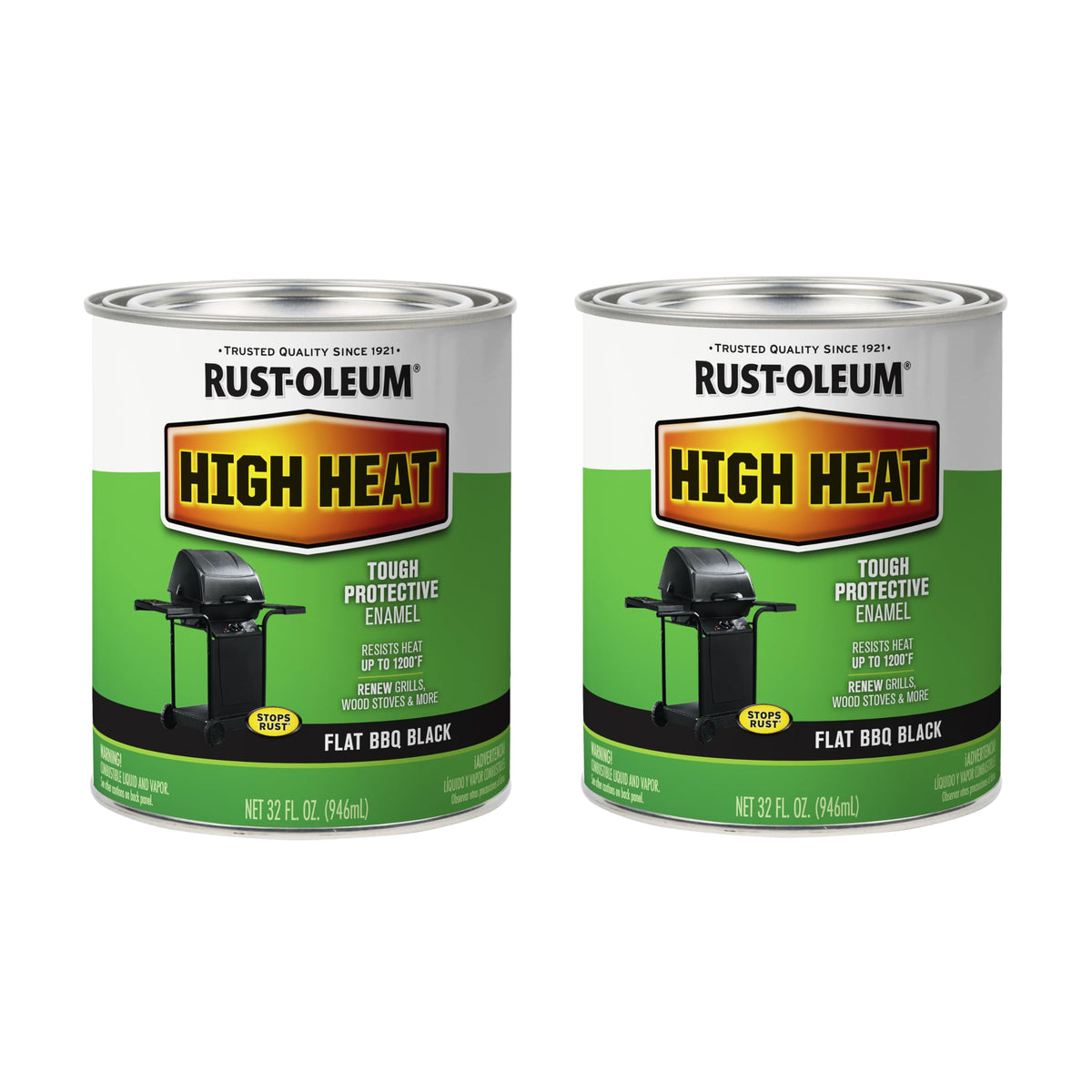 Rust-Oleum High Heat Brush-On Paint Bar-B-Que Black can front shows heat-resistant finish