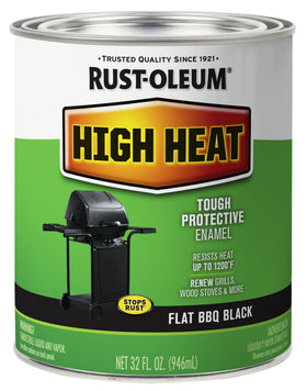 Rust-Oleum High Heat paint can front shows brand label and readiness for grill use.