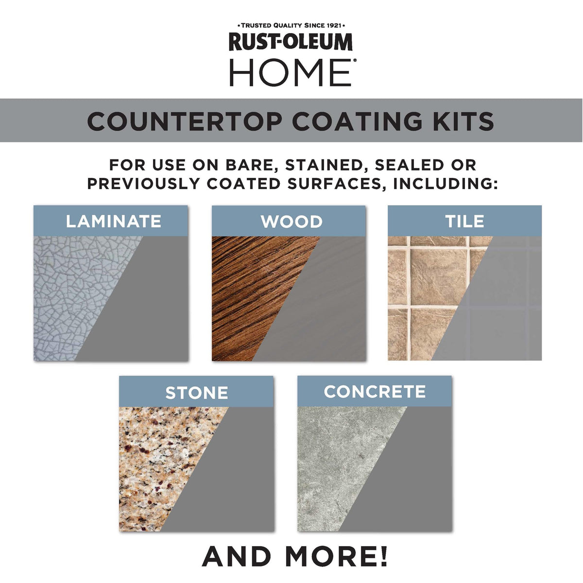 Rust-Oleum Home countertop coating kit box with instructions for a DIY makeover.