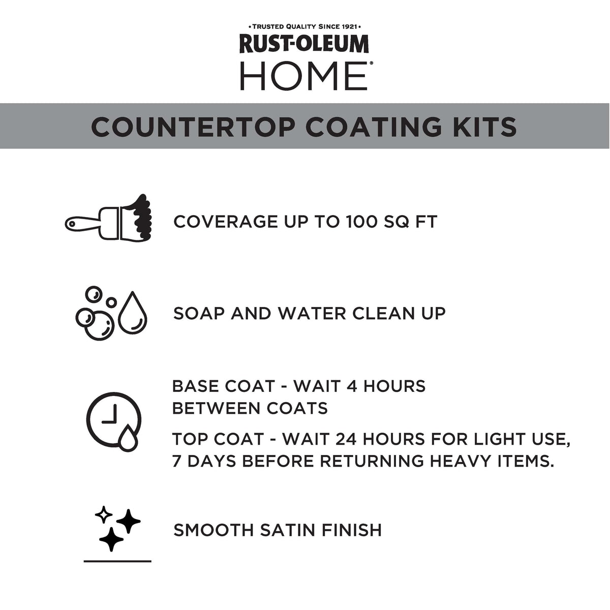 Rust-Oleum Home countertop application steps illustrating a two-step process.