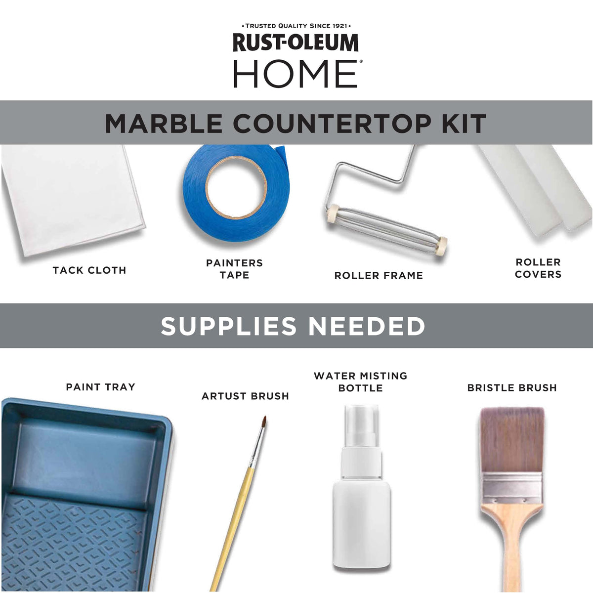 Rust-Oleum Home Marble Countertop Kit compatible with laminate surfaces for update.