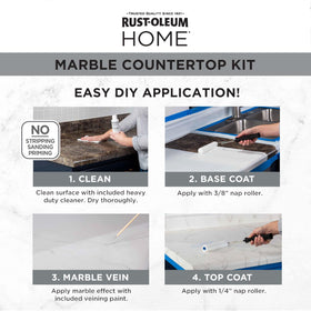 Rust-Oleum Home Marble Countertop Kit cures to usable finish after 24 hours.