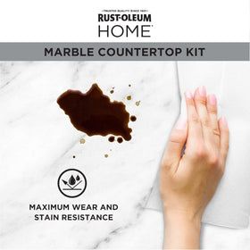 Rust-Oleum Home Marble Countertop Kit top coat satin seals for wear resistance.