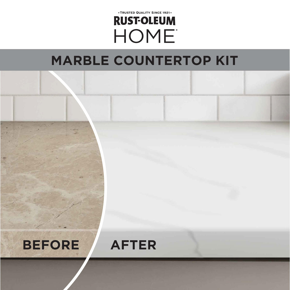 Rust-Oleum Home Marble Countertop Kit veining pattern creates realistic marble veins.