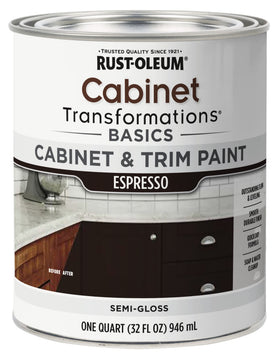 Rust-Oleum Transformations Basics espresso cabinet pour shows smooth coverage for a refreshed look