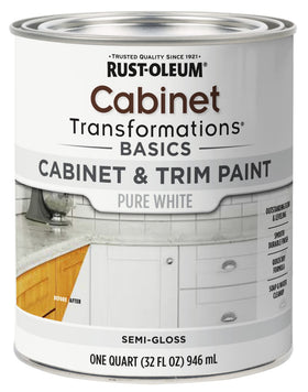 Rust-Oleum Home Transformations Basics cabinet finish on white cabinets with a durable semi-gloss look.