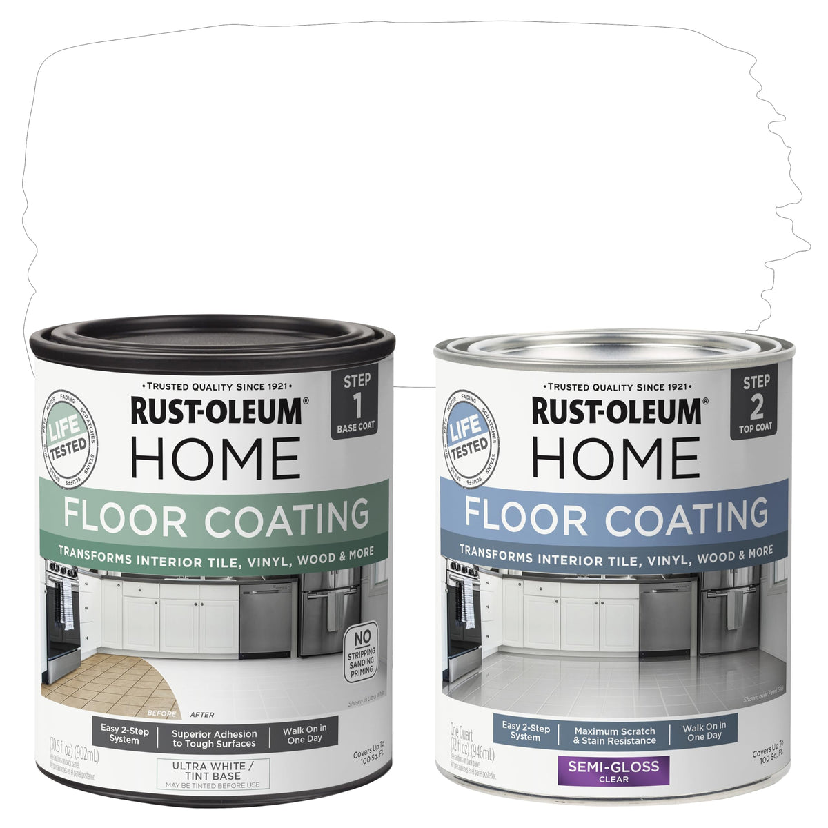 Rust-Oleum HOME two-part base coat application for durable floor coverage