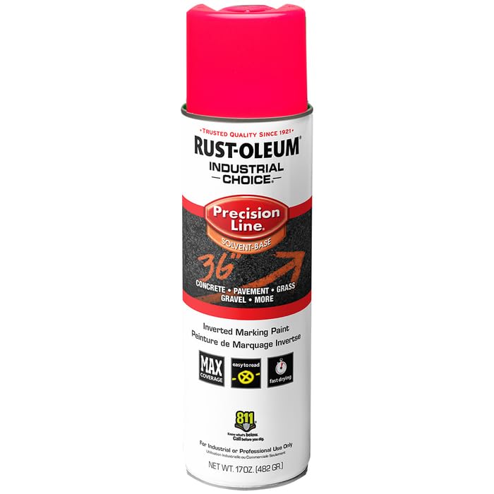 Rust-Oleum Industrial Choice pink marking spray demonstrates fast drying on pavement