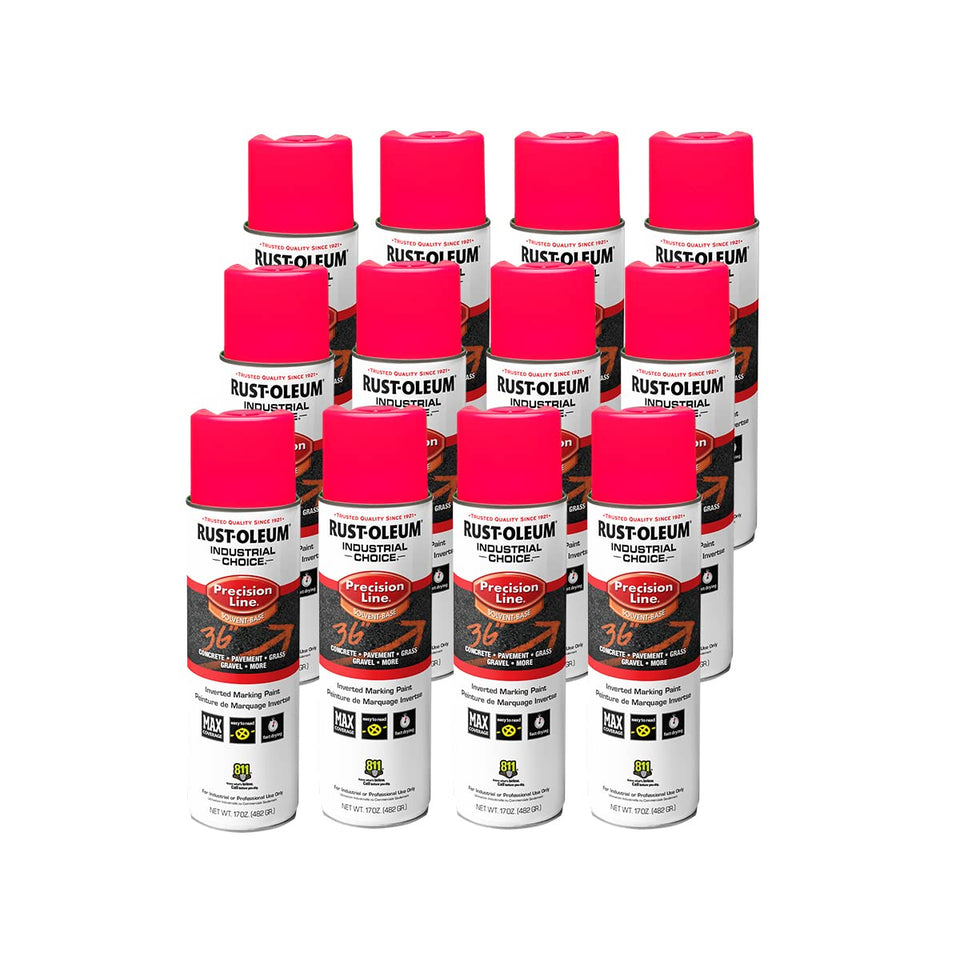 Rust-Oleum Industrial Choice pink marking can with precision tip for sharp lines on concrete