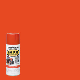 Rust-Oleum Kubota Orange spray in action on a farm implement.