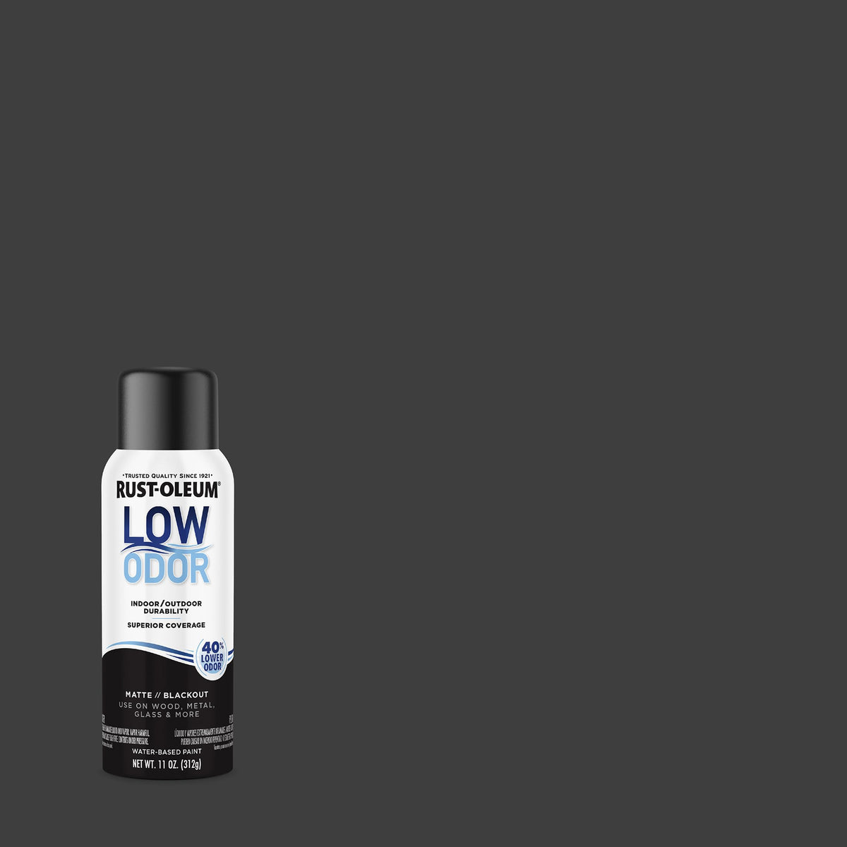 Rust-Oleum Low Odor Premium Spray Paint can demonstrates any-angle spray capability for hard-to-reach spots.