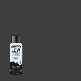 Rust-Oleum Low Odor Premium Spray Paint can demonstrates any-angle spray capability for hard-to-reach spots.