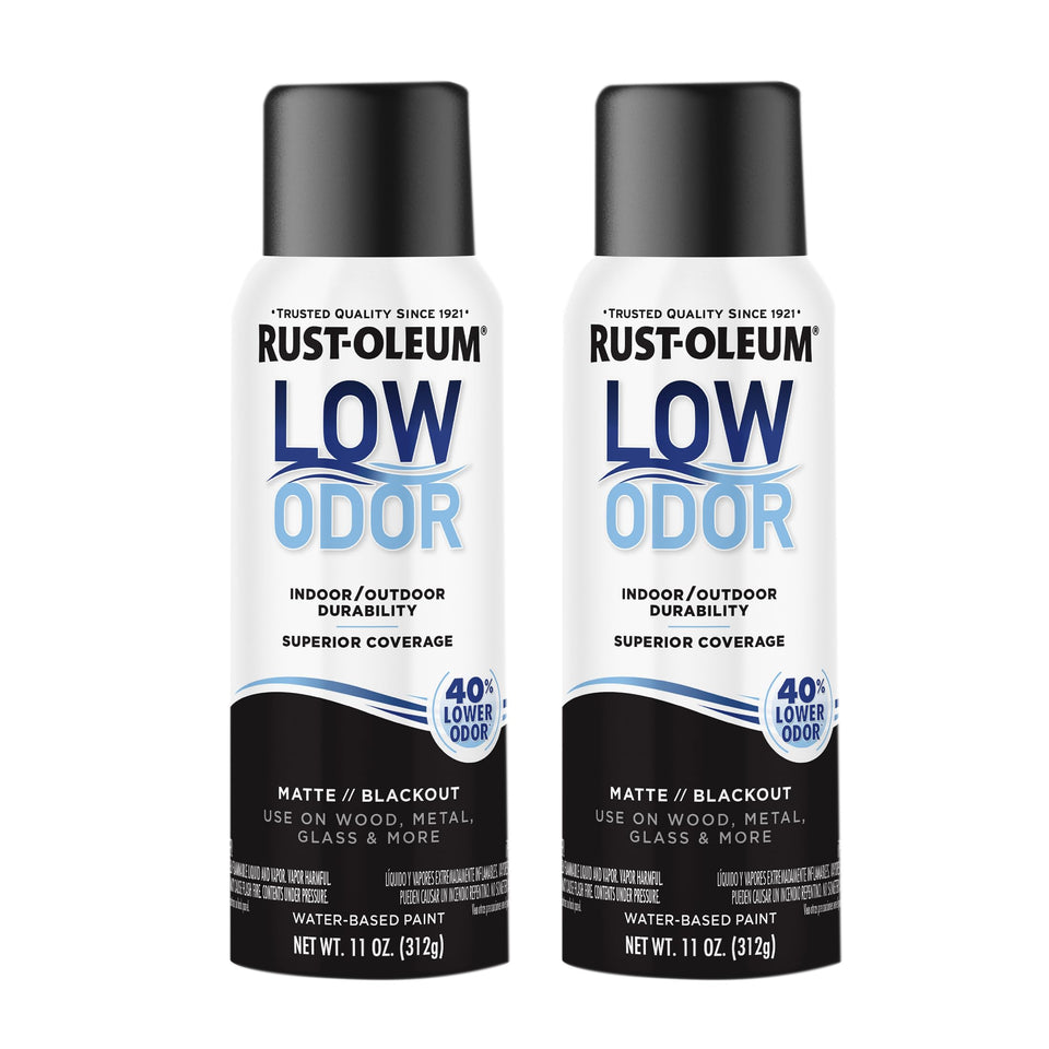 Rust-Oleum Low Odor Premium Spray Paint Matte Blackout with comfort tip for precise, less-fatiguing sprays.