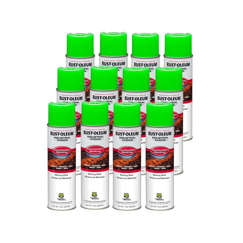 Rust-Oleum M1400 fluorescent green spray can for high-visibility construction markings.