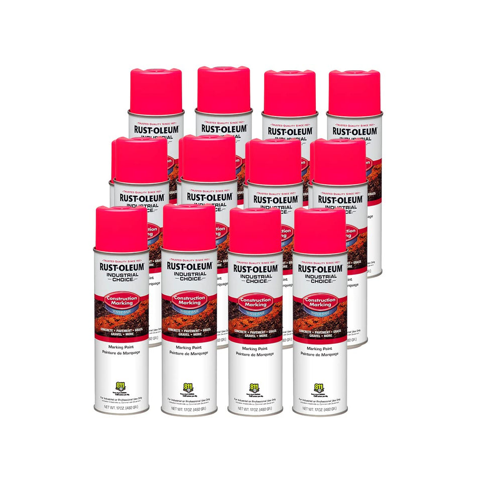 Rust-Oleum M1400 pink spray can marking concrete with high visibility and quick dry time