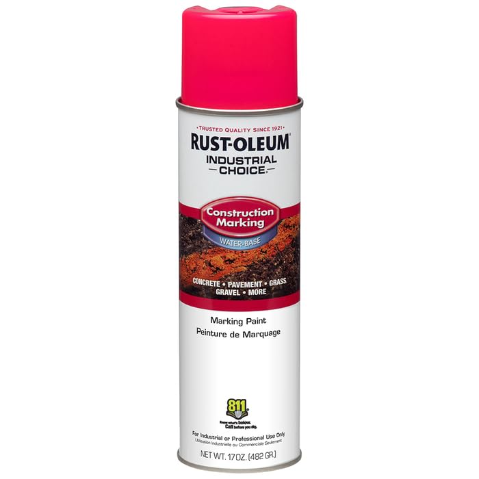 Rust-Oleum M1400 pink spray marking grass and dirt areas on site