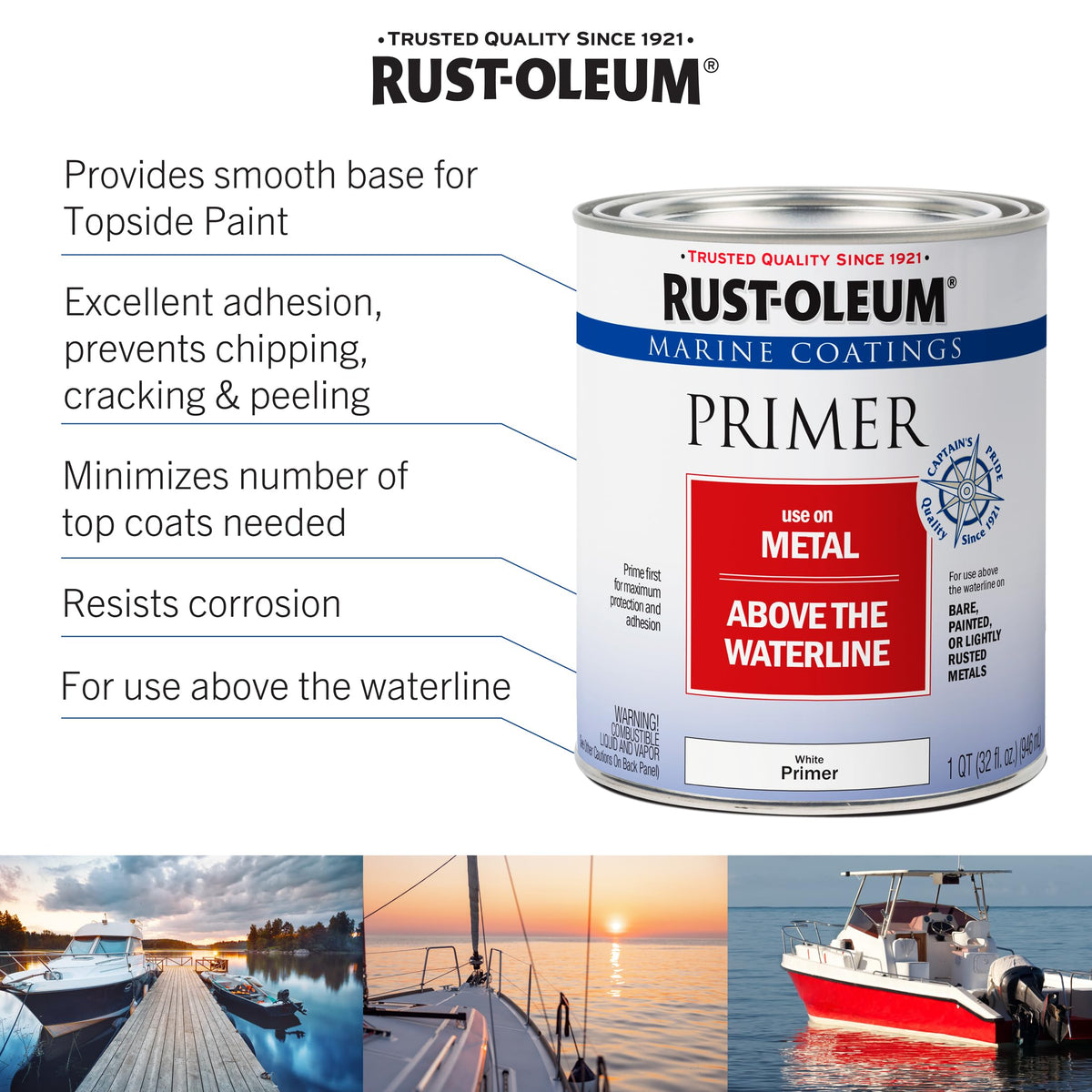 Rust-Oleum Marine Metal Primer dries quickly to reveal a smooth base.