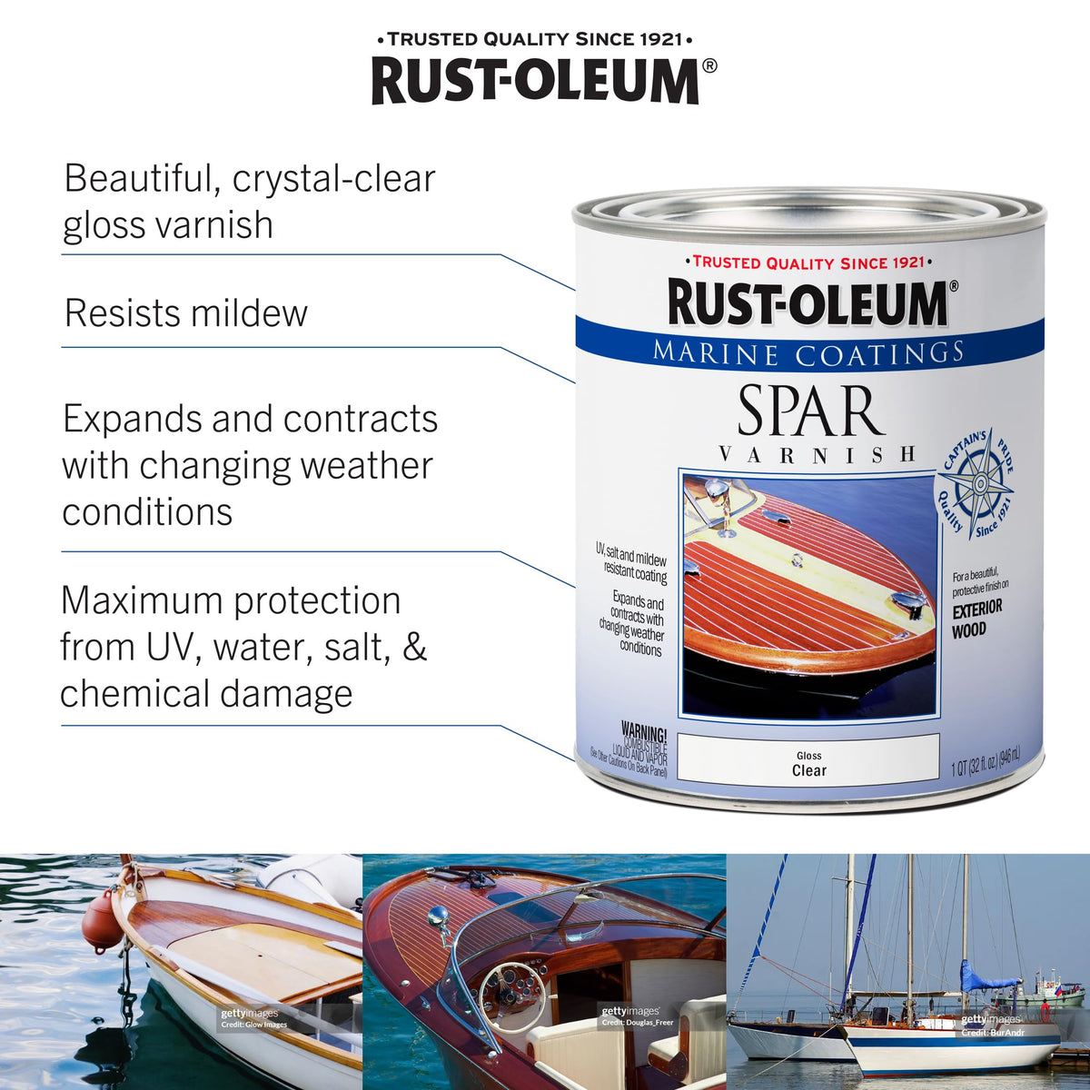Rust-Oleum Marine Spar Varnish on exterior wood for durable weather protection.