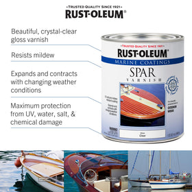 Rust-Oleum Marine Spar Varnish on exterior wood for durable weather protection.