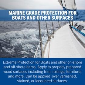 Rust-Oleum Marine Spar Varnish demonstrates UV and salt resistance on wood.