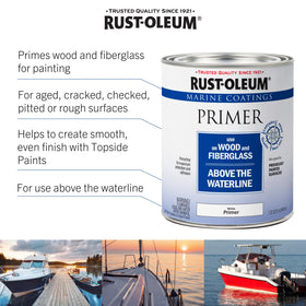 Rust-Oleum Marine primer drying to the touch on bare wood or fiberglass