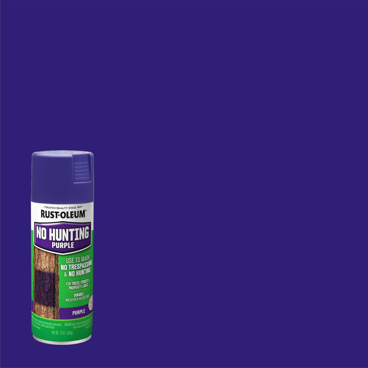 Rust-Oleum No Hunting Purple marks a fence for clear boundary indication